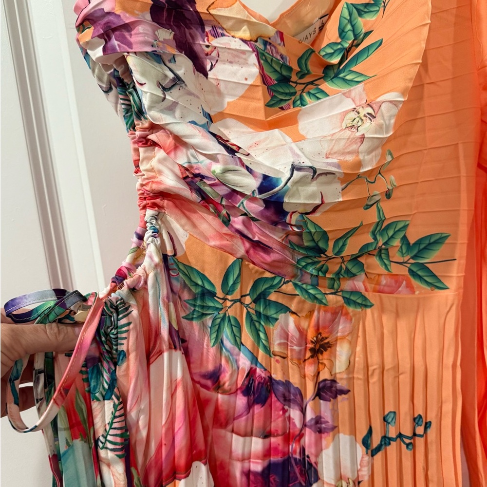 Floral One Shoulder Pleated Lavender (M) or Sunset (L) Dress - Picture 6 of 7